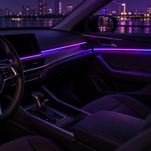 AI-generated illustrative cabin atmosphere, not a verified installation of the Essential USB kit. Installed results vary by vehicle.